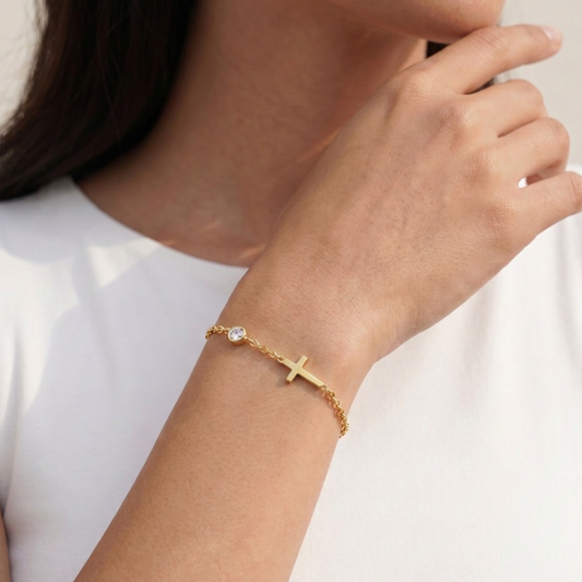 Pulseira com Cruz e Zircónia