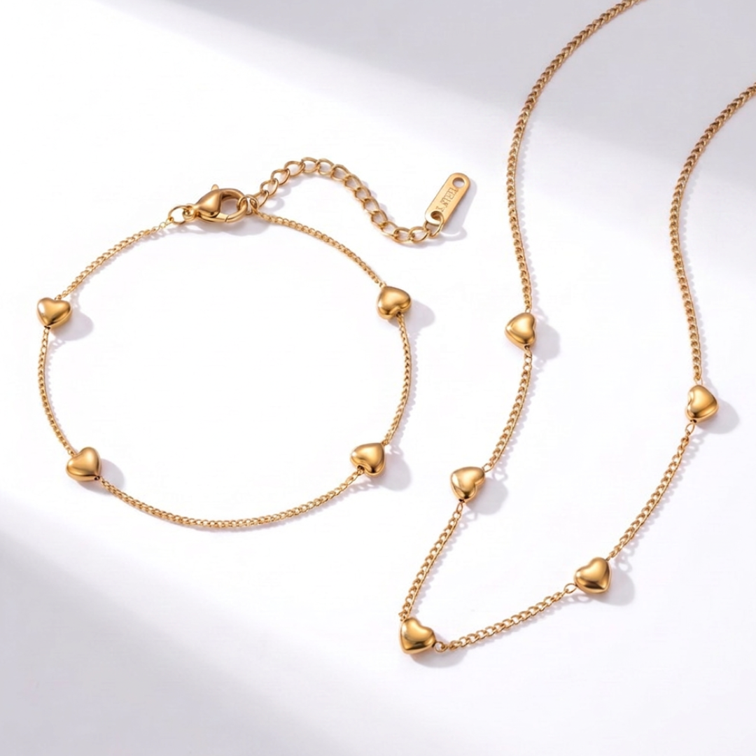 Pulseira com Corações Dourados