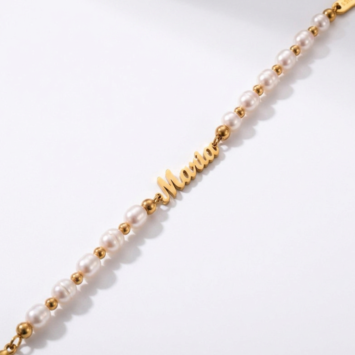 Pulseira com Nome Personalizado e Pérolas