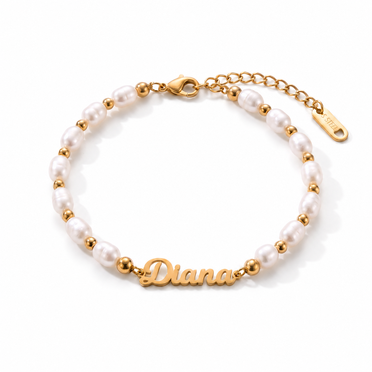 Pulseira com Nome Personalizado e Pérolas