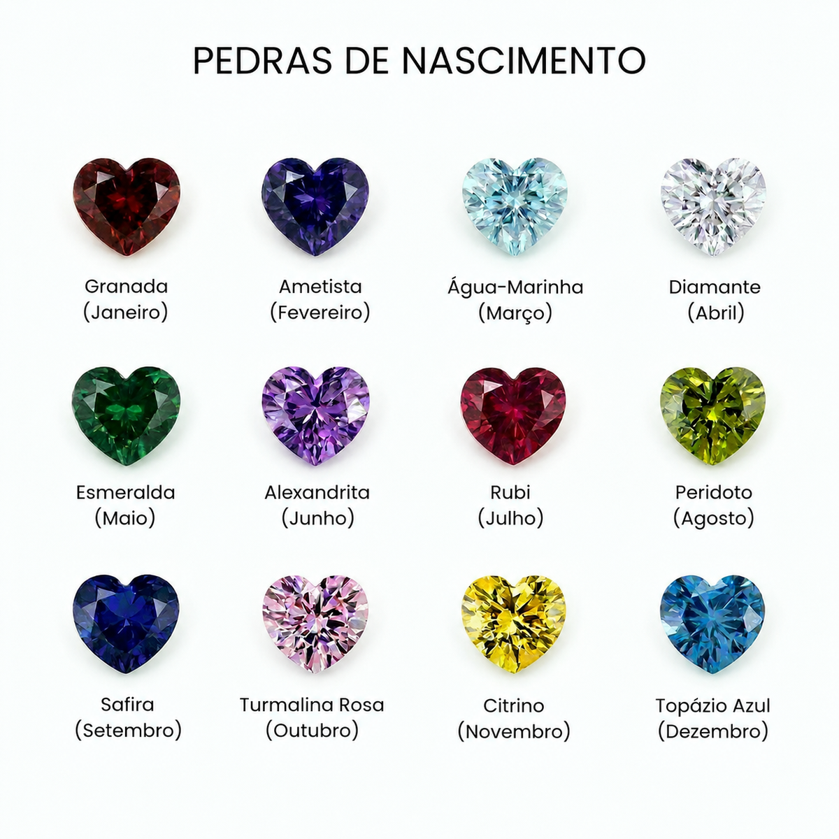 Colar de Coração com Pedra de Nascimento