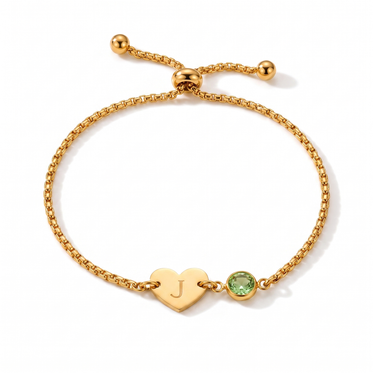 Pulseira Coração Com Inicial e Pedra de Nascimento