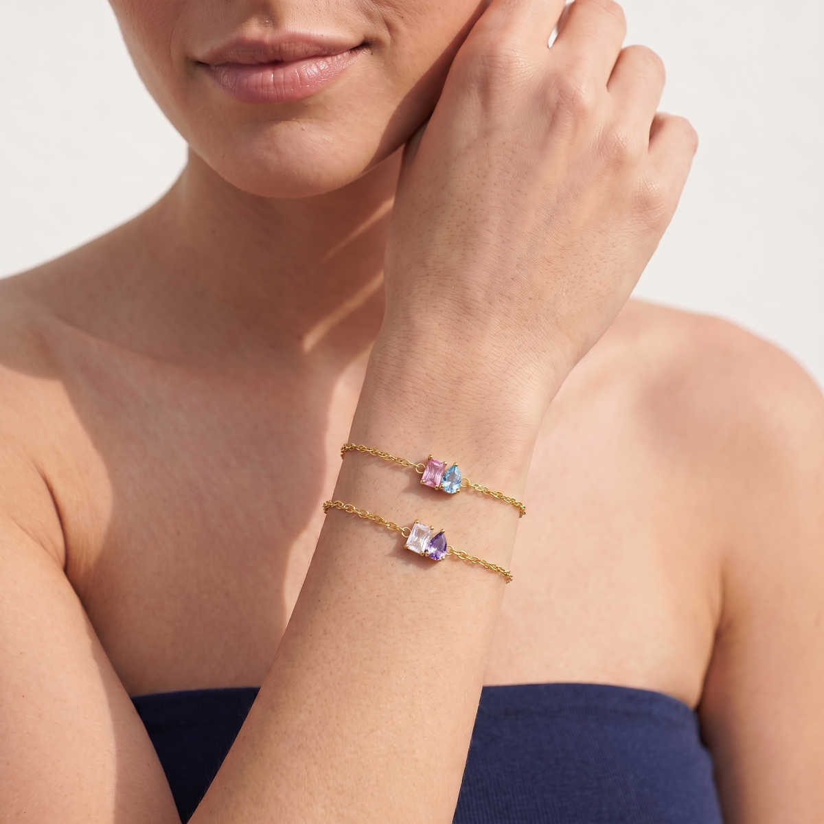 Pulseira Eterna com Duas Pedras de Nascimento