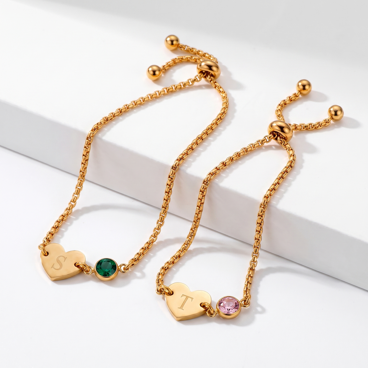 Pulseira Coração Com Inicial e Pedra de Nascimento